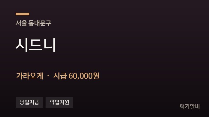 서울 동대문구 시드니 가라오케 채용